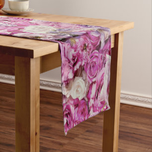 Chemin De Table Court Motif de Rose de Lavande rose blanc