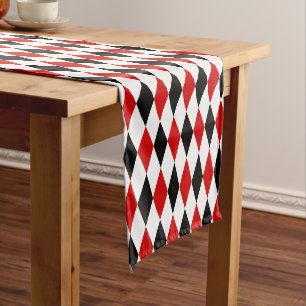 Chemin De Table Court Motif diamant rouge blanc arlequin noir