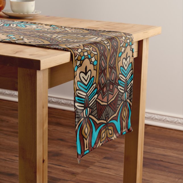Chemin De Table Court motif ethnique bleu Brown (In Situ)
