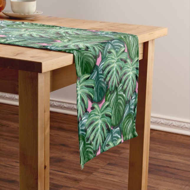 Chemin De Table Court Motif Feuille tropical - Liège vert (In Situ)