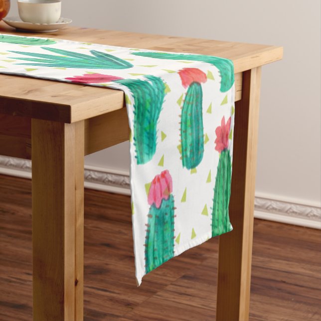Chemin De Table Court Motif fleurissant de cactus d'aquarelle mignonne (In Situ)