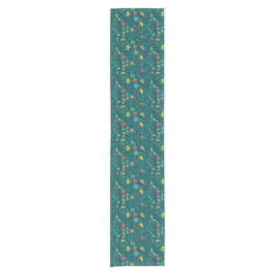Chemin De Table Court Motif floral avec les oiseaux 2 de bande dessinée