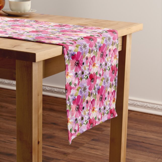 Chemin De Table Court Motif floral d'aquarelle d'été (In Situ)