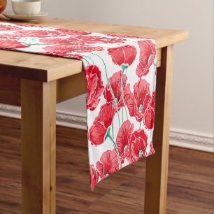 Chemin De Table Court Motif floral de champ rouge de pavot de souvenir