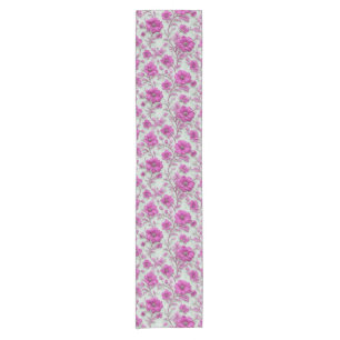 Chemin De Table Court Motif floral rose vibrant avec fleurs magenta