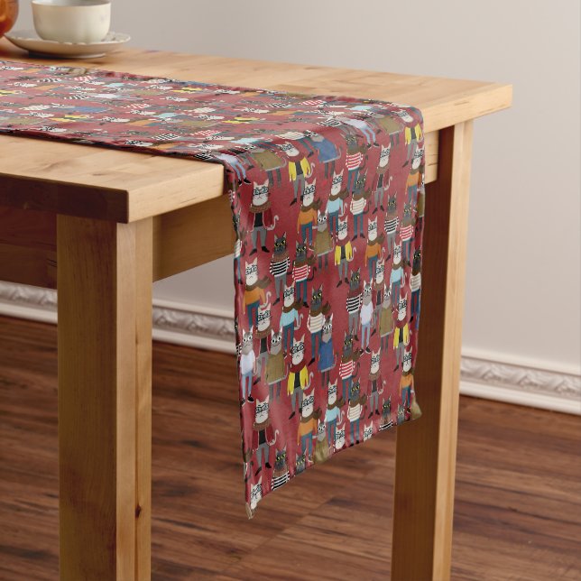 Chemin De Table Court Motif frais de chat de hippie (In Situ)