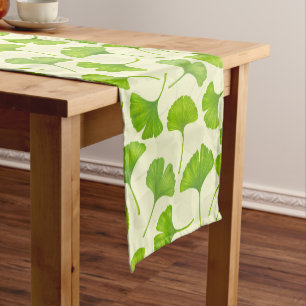 Chemin De Table Court Motif Ginkgo sur blanc