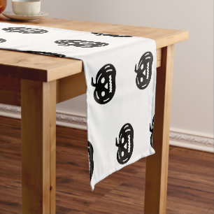 Chemin De Table Court Motif Jack-o'-lantern noir et blanc d'Halloween