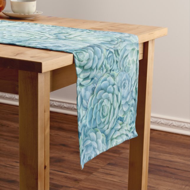 Chemin De Table Court Motif léger Turquoise Echeveria Succulents (In Situ)