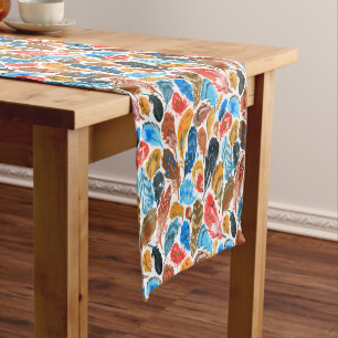 Chemin De Table Court Motif lumineux avec plumes d'oiseaux