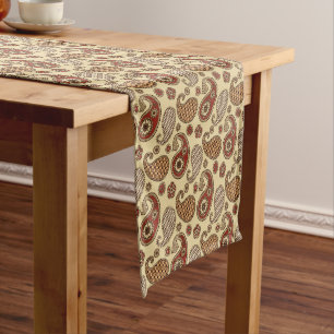Chemin De Table Court Motif, marron, tan et beige