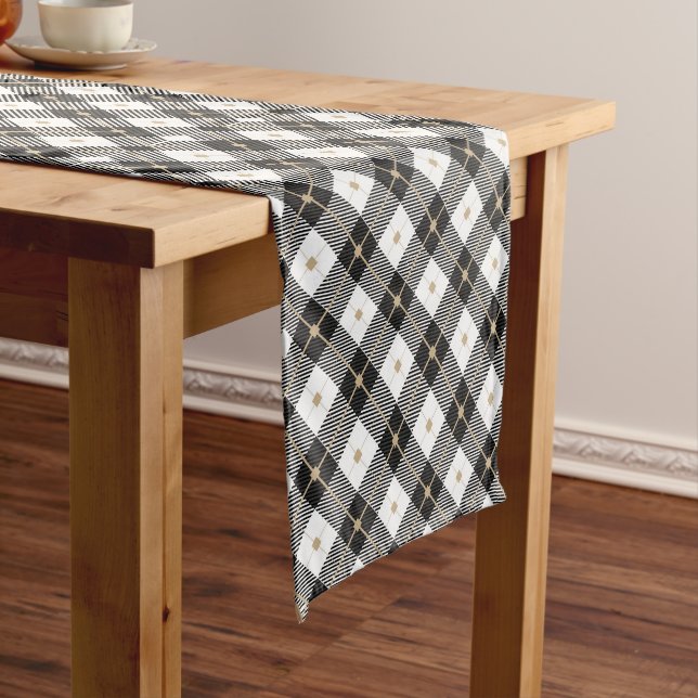 Chemin De Table Court Motif plaid Black Blanc tendance (In Situ)