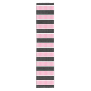 Chemin De Table Court Motif rose et noir de rayures de point de polka