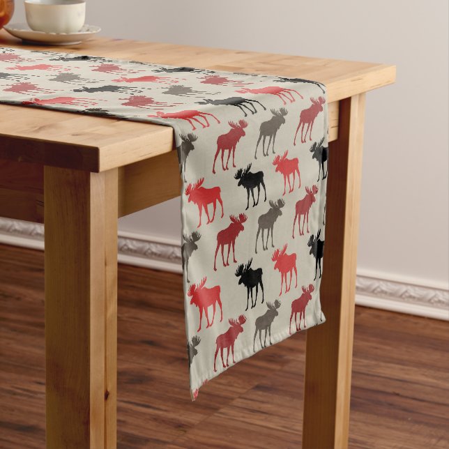 Chemin De Table Court Motif rouge d'orignal gris noir (In Situ)
