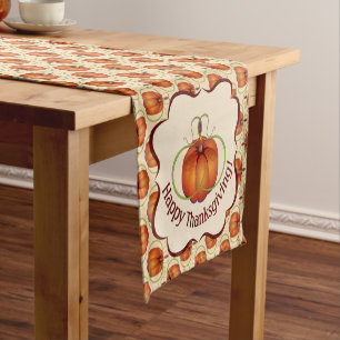 Chemin De Table Court Motif sinueux orange d'automne de citrouille