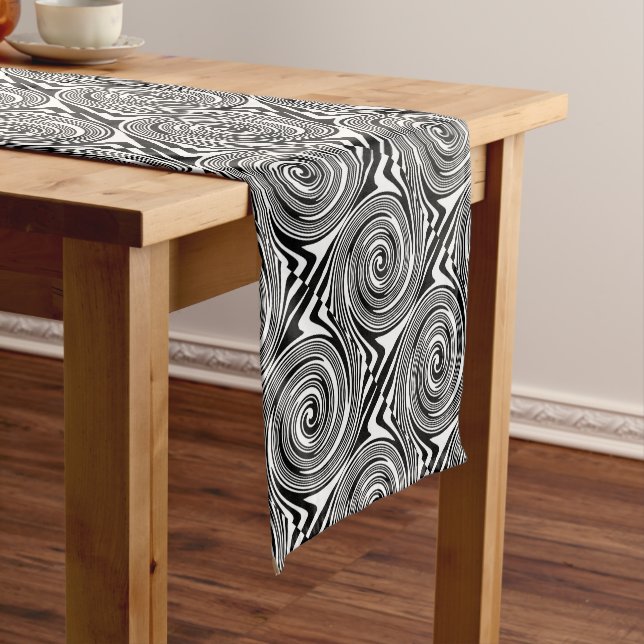 Chemin De Table Court Motif tourbillon noir et blanc (In Situ)
