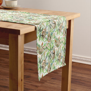 Chemin De Table Court Motif tropical de paresse d'aquarelle