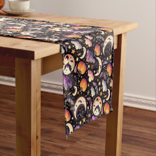 Chemin De Table Court Motif Whimsical Halloween Night Sky