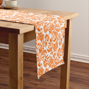 Chemin De Table Court Nappe De Damas Florales Orange Et Blanc