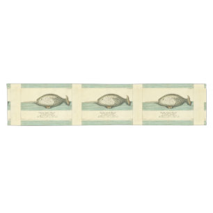 Chemin De Table Court Narwhal Antique Baleine Aquarelle Art scientifique