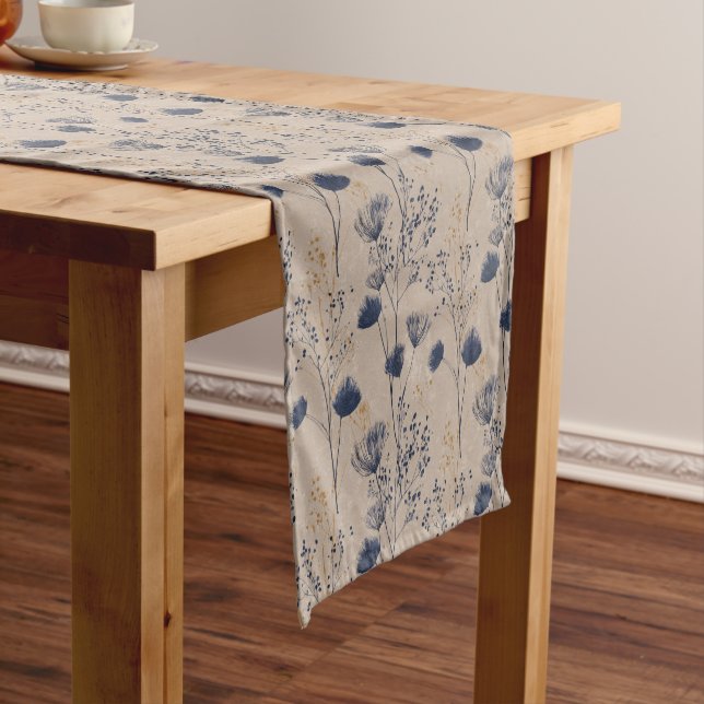 Chemin De Table Court Navy Botanical Wildflower Table Runner (In Situ)