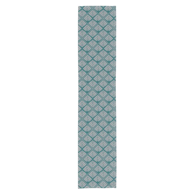Chemin De Table Court Neutre turquoise de motif carré de feuille (Devant)
