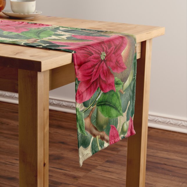 Chemin De Table Court Noël Poinsettia Terrain de table verte (In Situ)