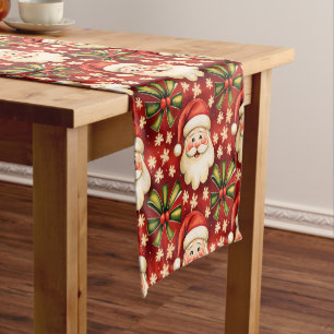 Chemin De Table Court Noël rétro vintage Santa Claus et Bows