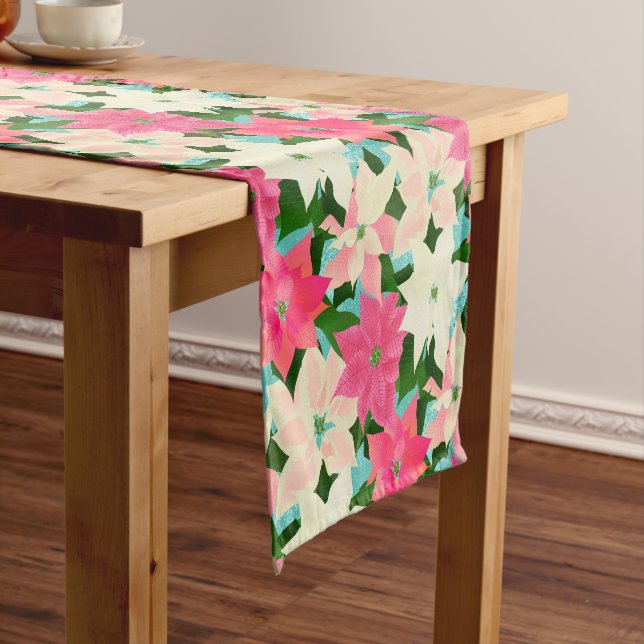 Chemin De Table Court Noël rose Poinsettias (In Situ)