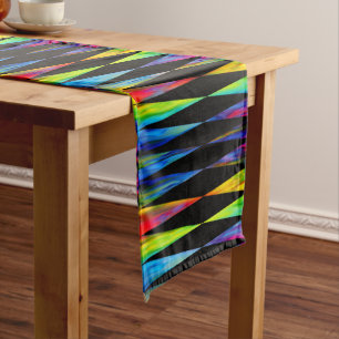 Chemin De Table Court [Noir moderne géométrique de harlequin de fiesta