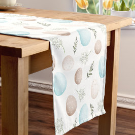Chemin De Table Court Oeufs Printemps Bleu Beige Linge de Pâques Coureur