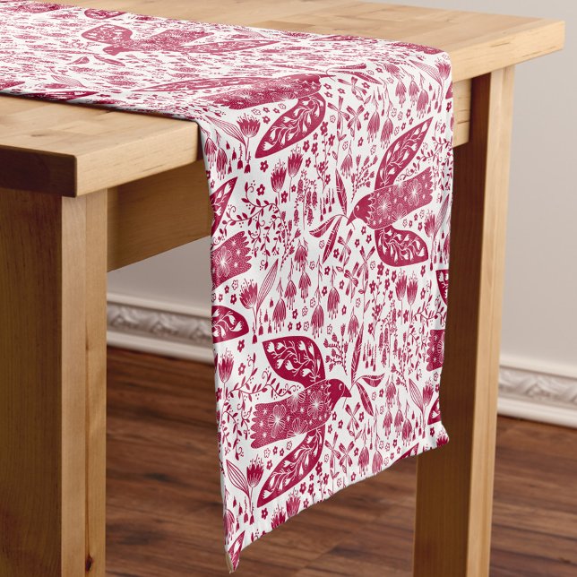 Chemin De Table Court Oiseau rouge (Red and white folk art peace dove festive table runner)