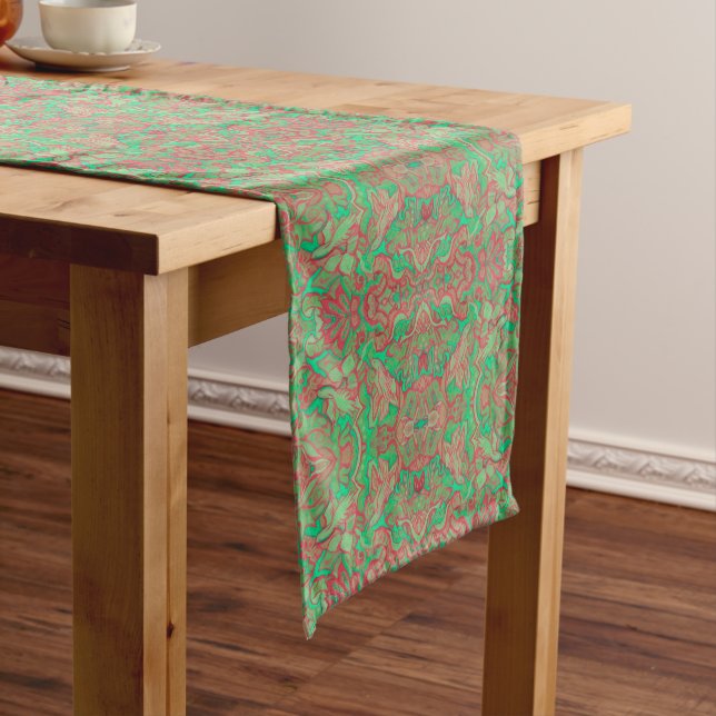 Chemin De Table Court Oiseaux Arabesque Bohème Motif Turquoise rose (In Situ)