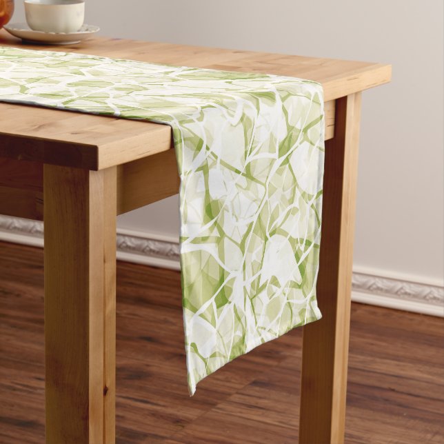 Chemin De Table Court olive-white abstract fashionable modern pattern    (In Situ)