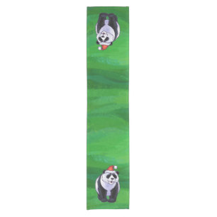 Chemin De Table Court Ours de panda à Santa Hat sur Vert