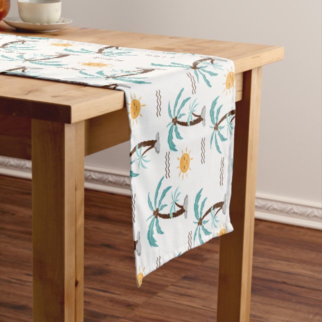 Chemin De Table Court Palmier Tropical Soleil Turquoise Cyan  (In Situ)