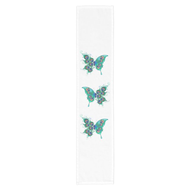 Chemin De Table Court Papillon aux plumes de paon vert (Devant)