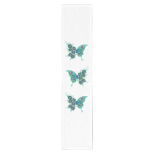 Chemin De Table Court Papillon aux plumes de paon vert