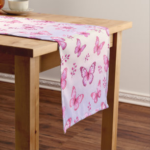 Chemin De Table Court Papillon rose et motif floral