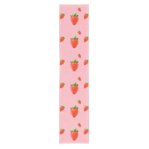 Chemin De Table Court Parti rose Motif aux fraises rouges