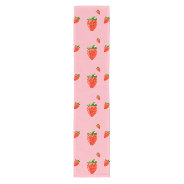 Chemin De Table Court Parti rose Motif aux fraises rouges (Devant)