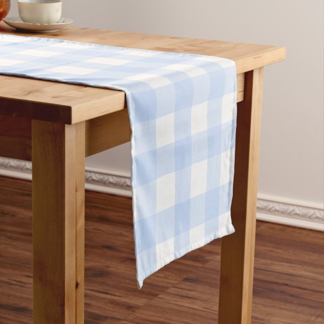 Chemin De Table Court Pastel Blue Plaid Motif Pâques (In Situ)