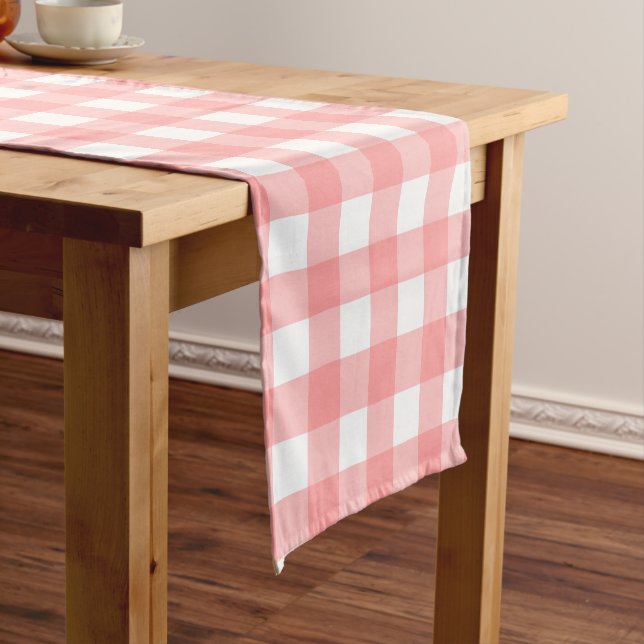 Chemin De Table Court Pastel Raspberry Red Plaid Motif Pâques (In Situ)