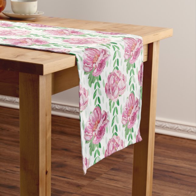 Chemin De Table Court Peonies d'aquarelle rose (In Situ)