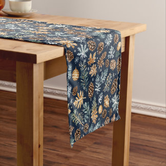 Chemin De Table Court Pine d'aquarelle cônes Motif d'hiver Coureur de ta