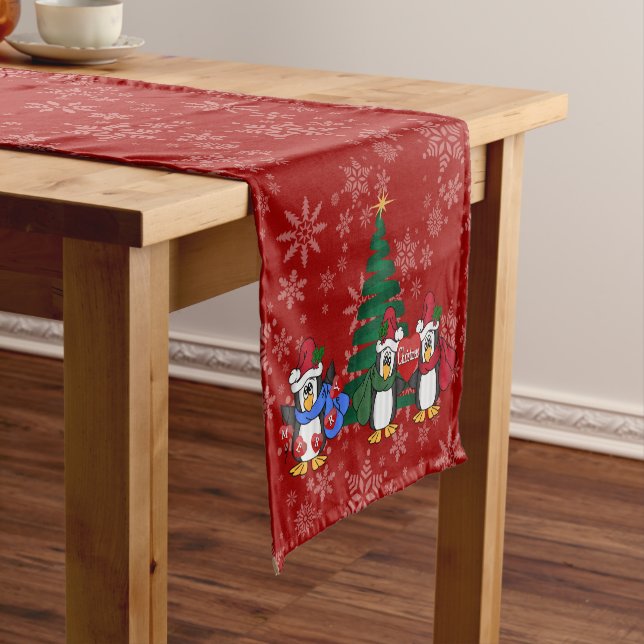 Chemin De Table Court Pingouins de Noël au joli dessin (In Situ)