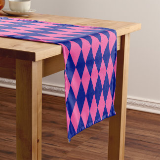 Chemin De Table Court Pink and Blue Harlequin Checkered Design 