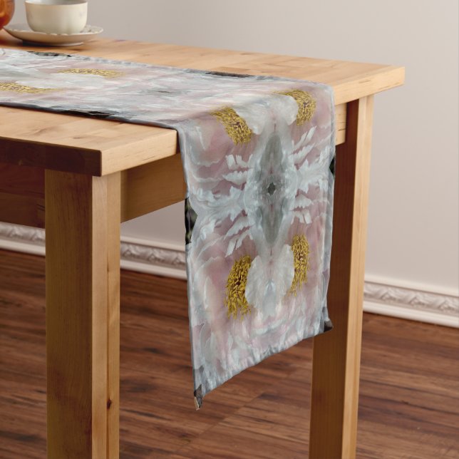 Chemin De Table Court Pink Peony Centre Flower Motif Abstrait (In Situ)