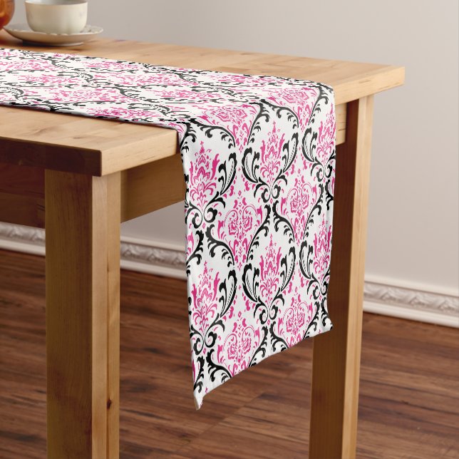 Chemin De Table Court PixDezines rossi damask/rose/noir (In Situ)