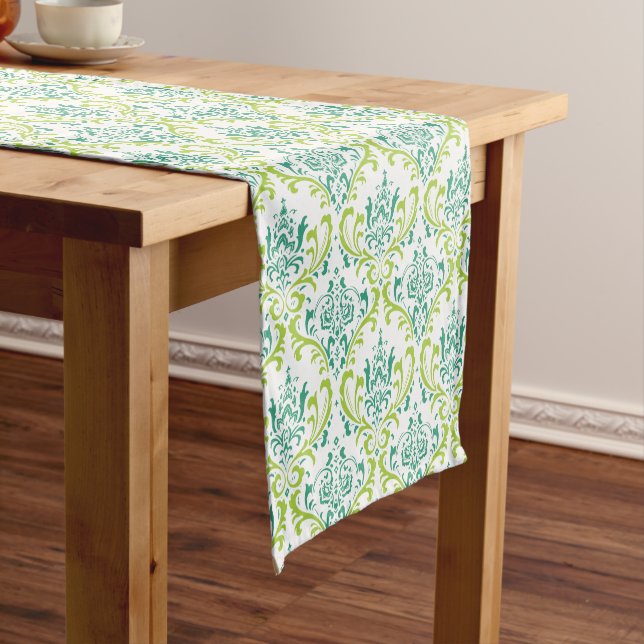 Chemin De Table Court PixDezines rossi damask/turquoise/vert citron (In Situ)